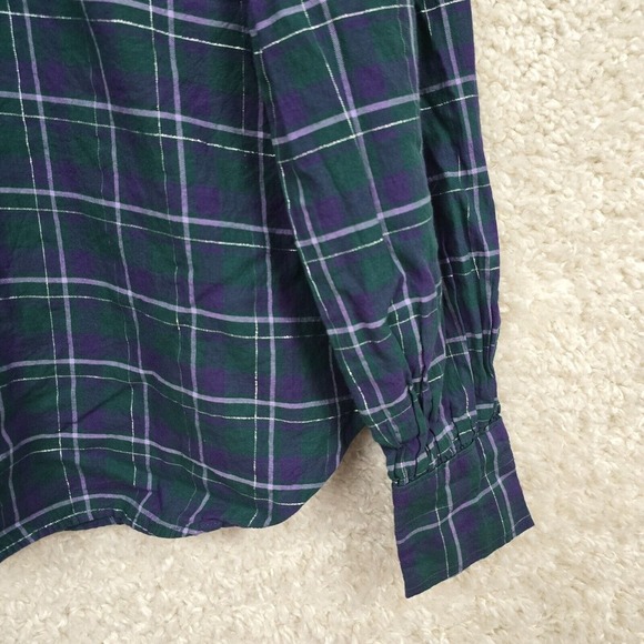 Roller Rabbit Top Large Womens Blue Purple Henley‎ Inverness Plaid Glenda - Picture 2 of 13